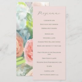 Programa de boda floral verde y rosa opaco en la p