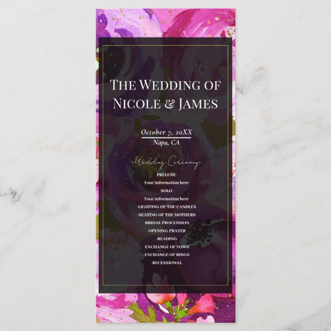 Programa de Boda Floral Vibrante con Destellos de  (Anverso)