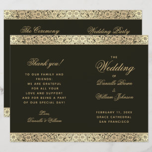Programa de Boda Floral Vintage Elegante de Oro Ne