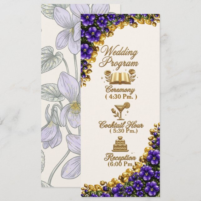 Programa de Boda Floral Violeta Azul de Illinois (Anverso / Reverso)