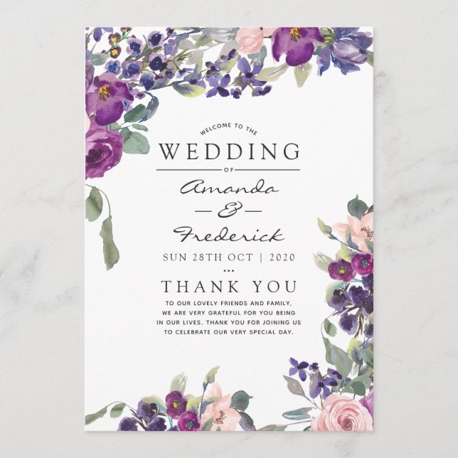 Programa de Boda Floral Violeta y Ciruela (Anverso)