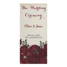 Programa de Boda Floral y Dorado Burgundy Elegante