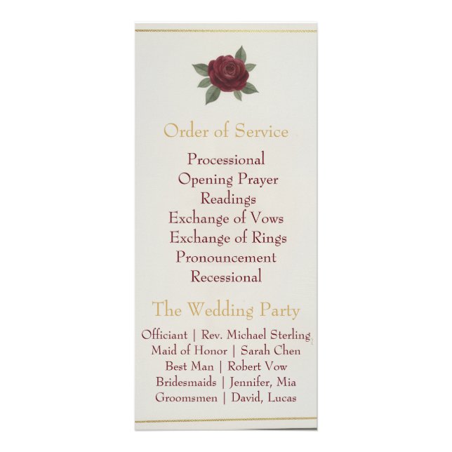 Programa de Boda Floral y Dorado Burgundy Elegante (Atrás)