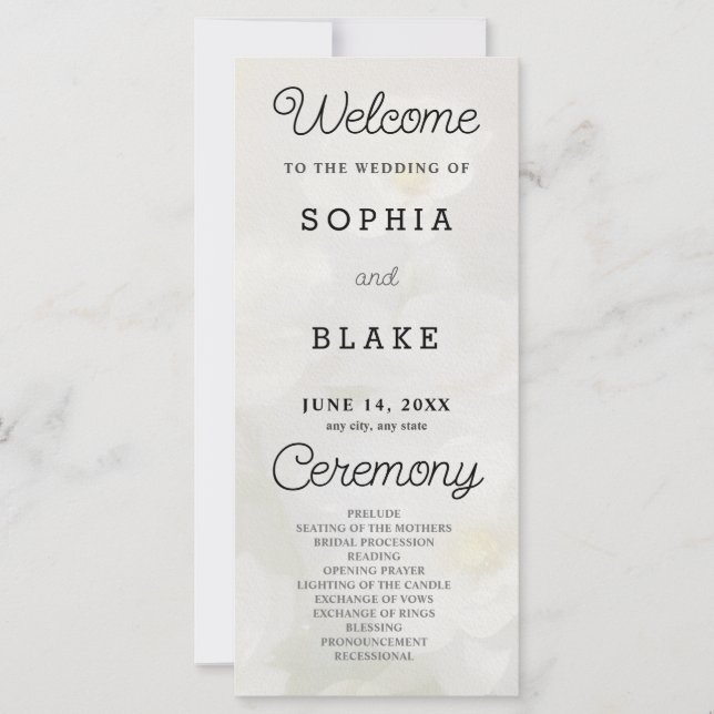 Programa de Boda Flores Blancas Amarillas Pálidas (Anverso)