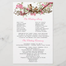 Programa de Boda Flores Rosadas Aves Vintage