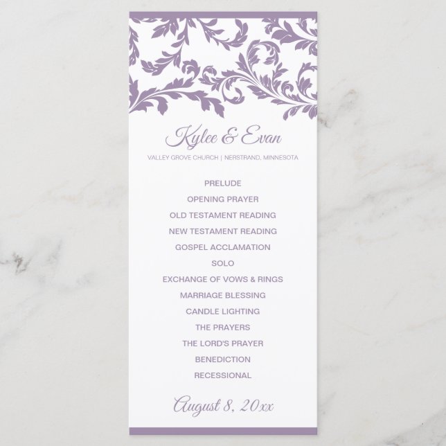 Programa de Boda Flourish | Lila Púrpura (Anverso)