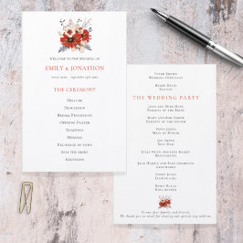 Programa de Boda Foliage de Florals de Crema Roja 