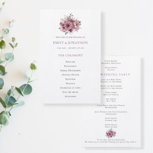 Programa de Boda Foliage de Florals Púrpura Presup