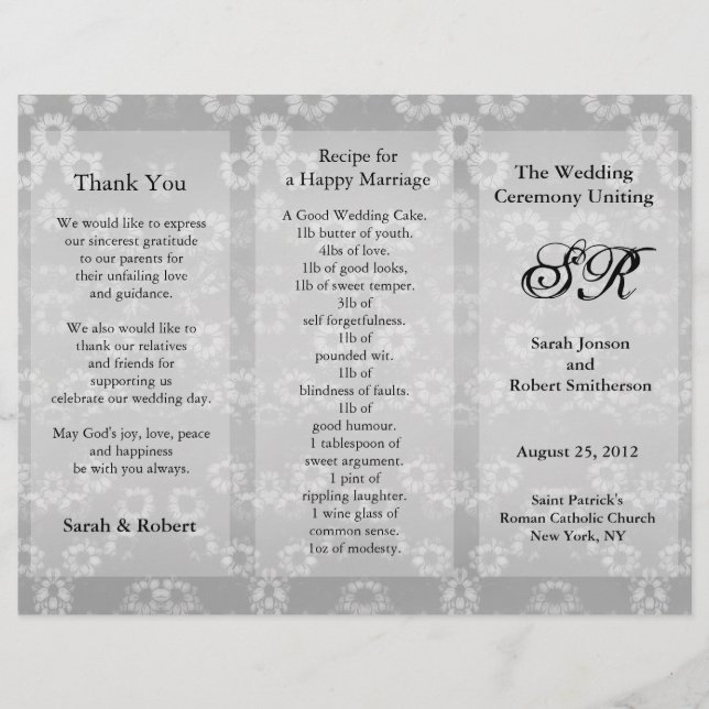 Programa de Boda Folleto Floral Gris (Anverso)