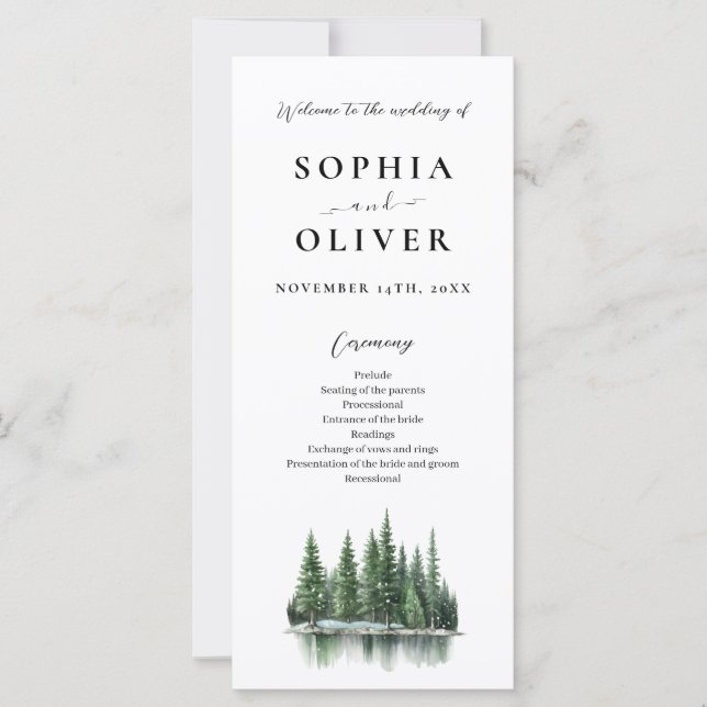 Programa de Boda Forestal de Acuarela de Invierno  (Anverso)