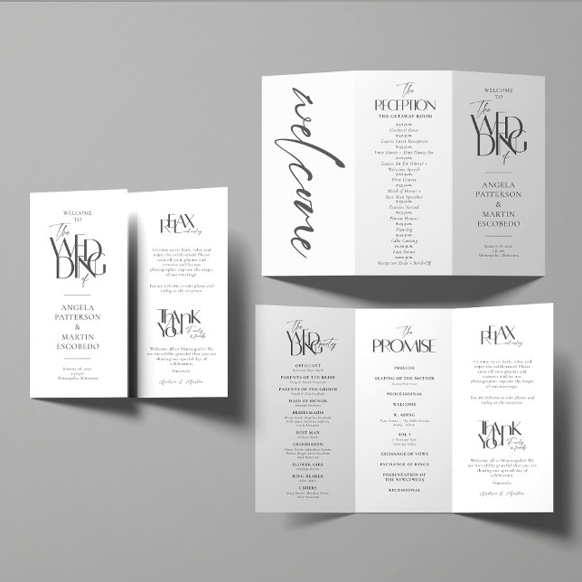 Programa de boda formal blanco negro (Subido por el creador)