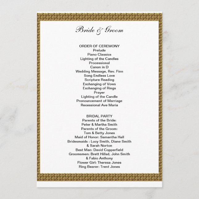 Programa de Boda Formal Blanco y Dorado (Anverso)