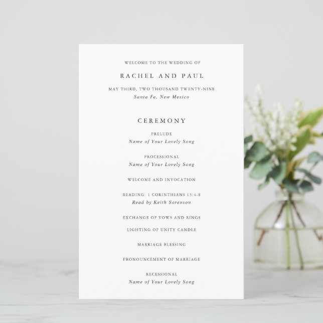 Programa de Boda Formal Clásico Atemporal (Anverso de pie)