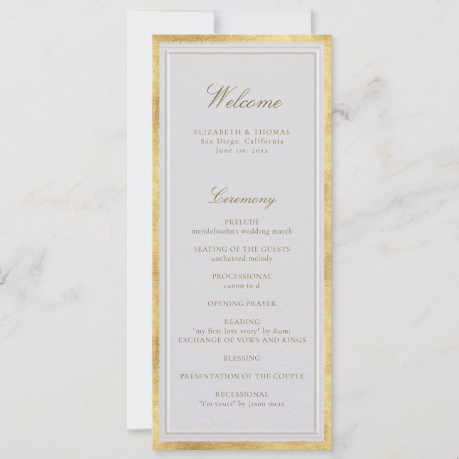 Programa de Boda Formal Clásico Moderno en Oro Mar (Anverso)