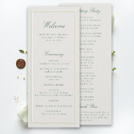 Programa de Boda Formal Clásico Verde Ecru