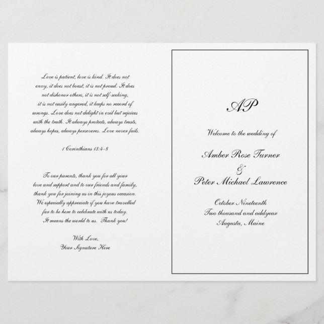 Programa de Boda Formal Elegante con Monograma Ple (Anverso)