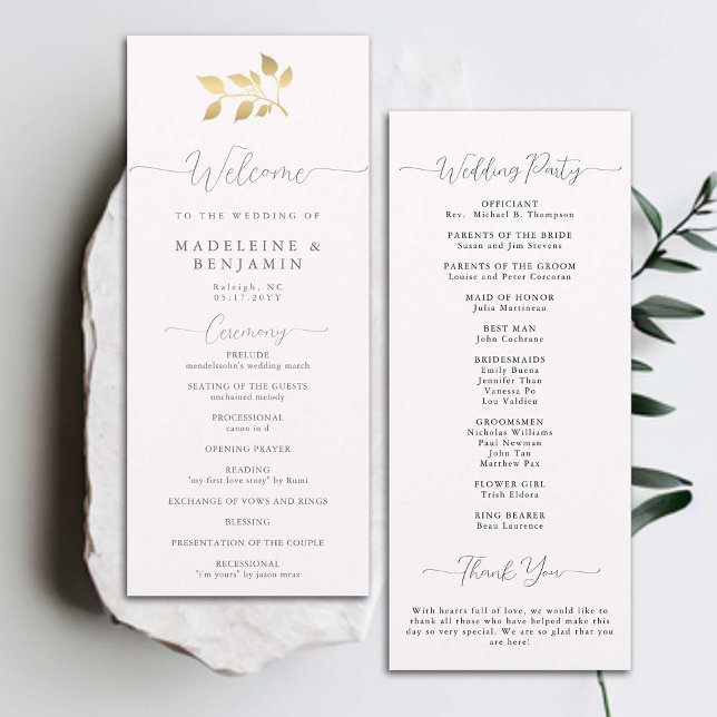 Programa de Boda Formal Elegante de Eucalipto de O (simple classic wedding ceremony program elegant gold eucalyptus greenery foliage formal traditional)
