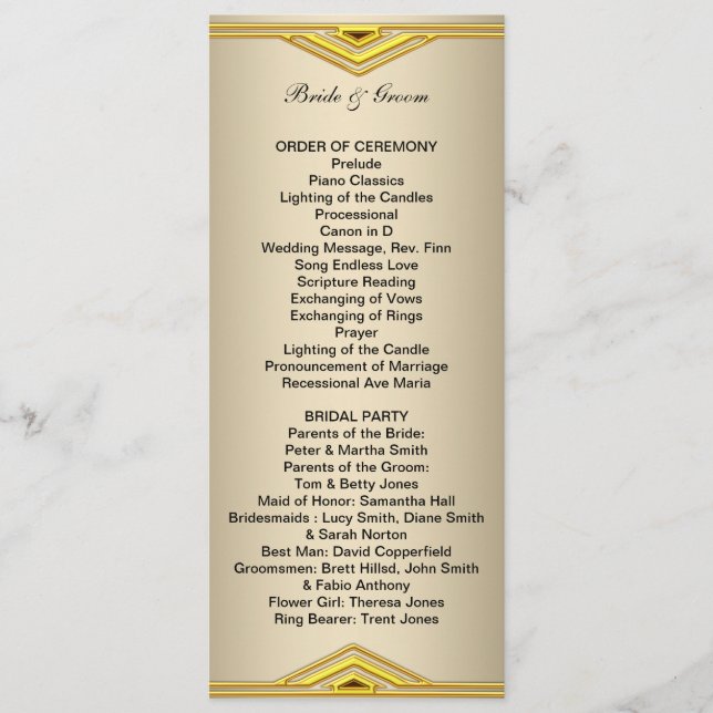 Programa de Boda Formal Largo (Anverso)