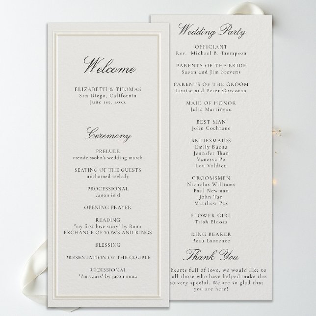 Programa de Boda Formal Moderno Clásico con Marco  (modern classic wedding program ecru double frame elevated formal traditional calligraphy stately)