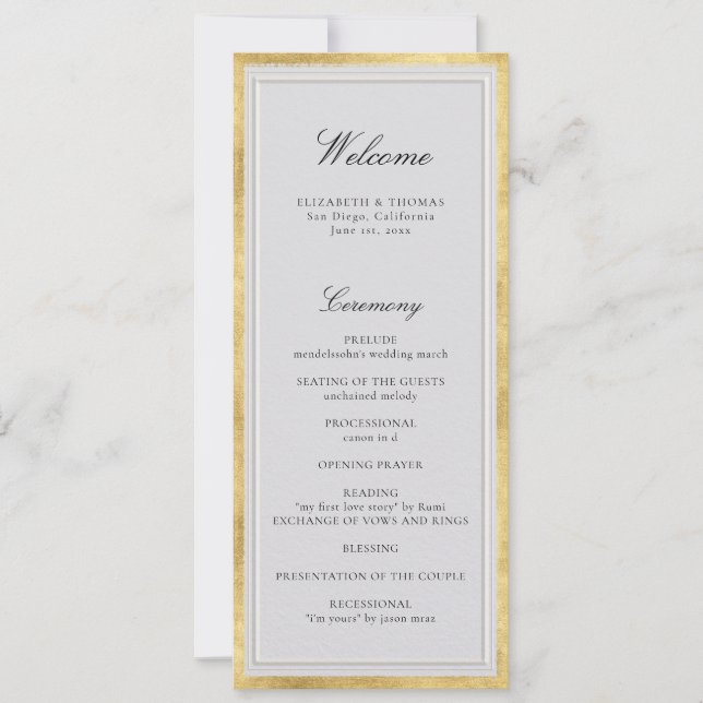 Programa de Boda Formal Moderno Clásico de Oro Mar (Anverso)