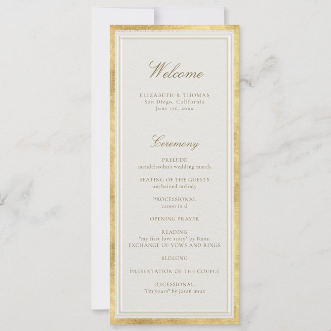 Programa de Boda Formal Moderno Clásico Ecru Dorad (Anverso)