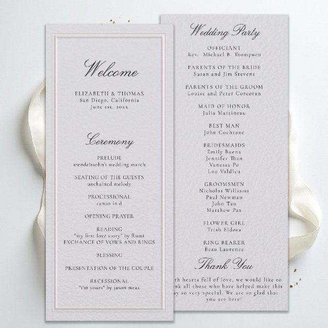 Programa de Boda Formal Moderno Clásico Marfil (modern classic wedding program ivory double frame elevated formal traditional calligraphy stately)