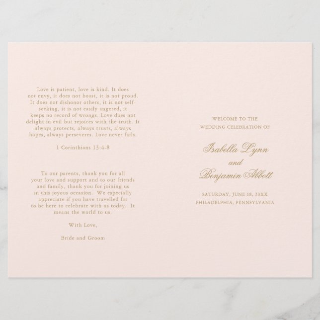 Programa de Boda Formal Rosa Clásico Tradicional (Anverso)