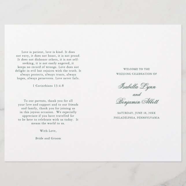 Programa de Boda Formal Tradicional Bosque Verde (Anverso)