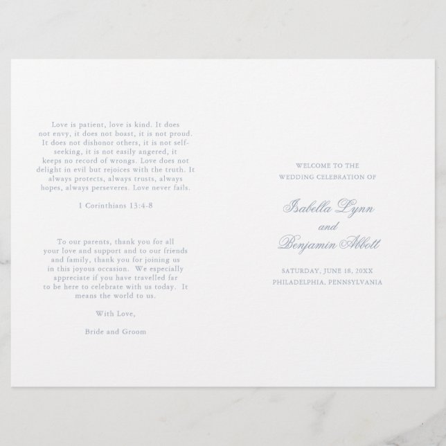Programa de Boda Formal Tradicional Polvo Azul (Anverso)