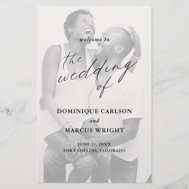 Programa de Boda Foto con Caligrafía Elegante Pres (Frente)