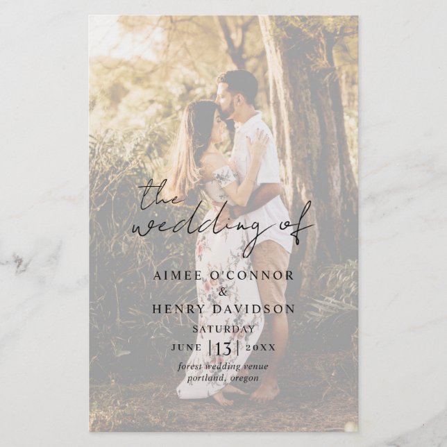 Programa de Boda Foto Moderno con Letra Rústica (Anverso)