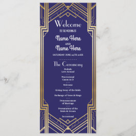 Programa de Boda Gatsby Navy y Dorado Art Déco de 