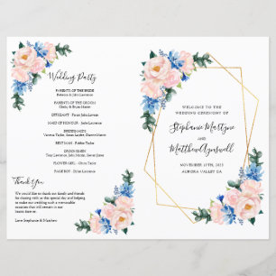 Programa de Boda Geométrica Floral Azul Rosa Dusty