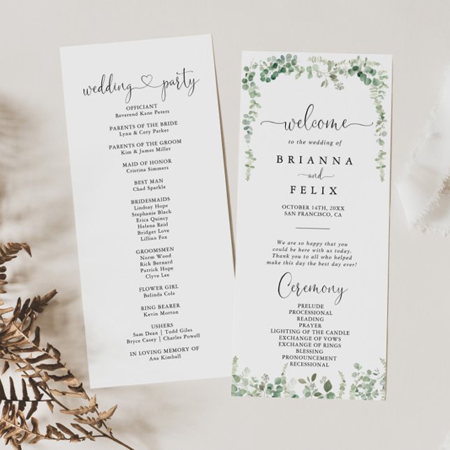 Programa de Boda Geométrica Minimalista Eucalyptus (Subido por el creador)