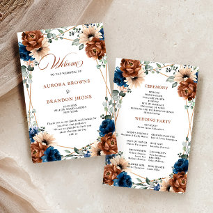 Programa de Boda Geométrico Azul Marino Terracota
