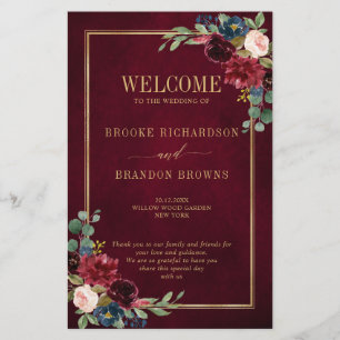 Programa de Boda Geométrico de Burgundy Navy Blush
