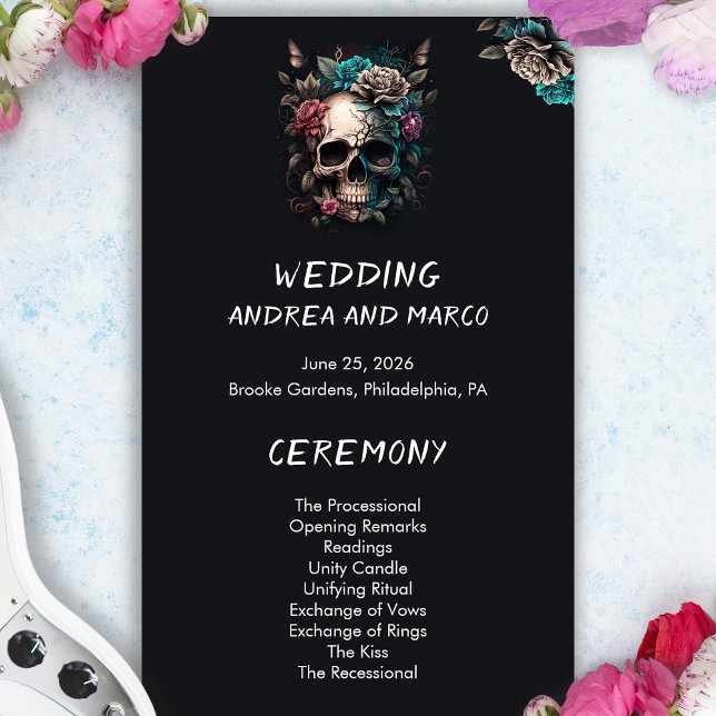 Programa de Boda Gótica Skull Tattoo Rock y Roll (Skull Tattoo Rock and Roll Gothic Wedding Program)