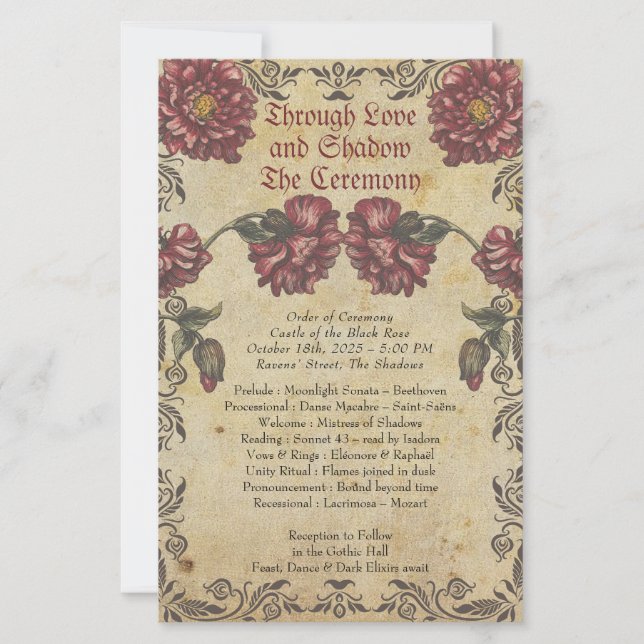 Programa de Boda Gótico con Papel Antiguo y Oscuro (Anverso)