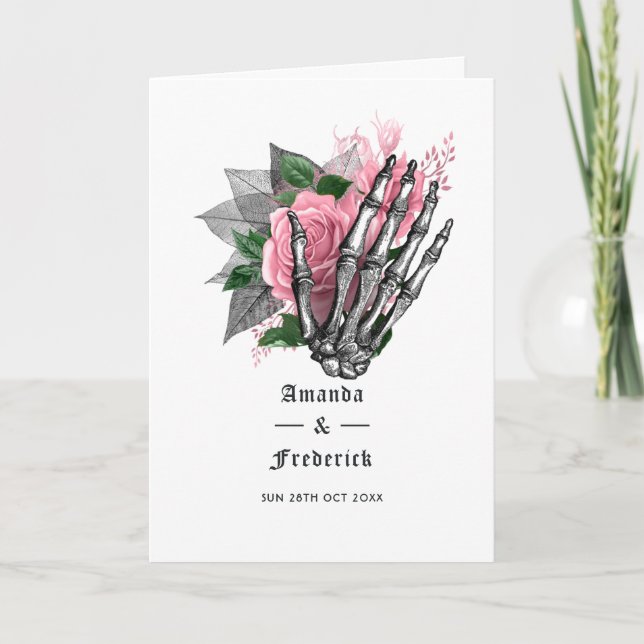 Programa de Boda Gótico Esqueleto Floral Rosa (Anverso)