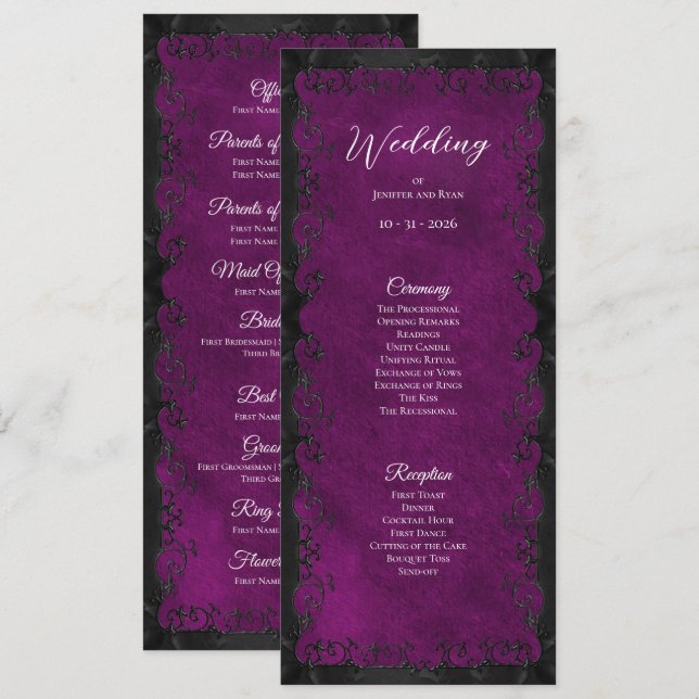 Programa de Boda Gótico Morado Elegante (Anverso / Reverso)