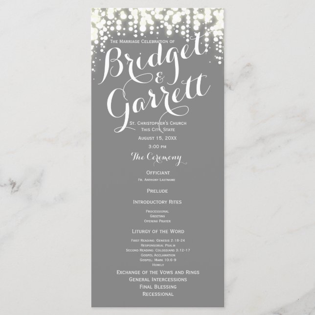 Programa de Boda Gray Twinkle Lights (Anverso)
