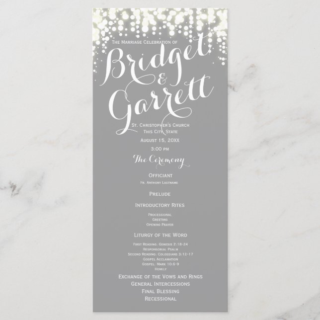 Programa de Boda Gray Twinkle Lights (Anverso)