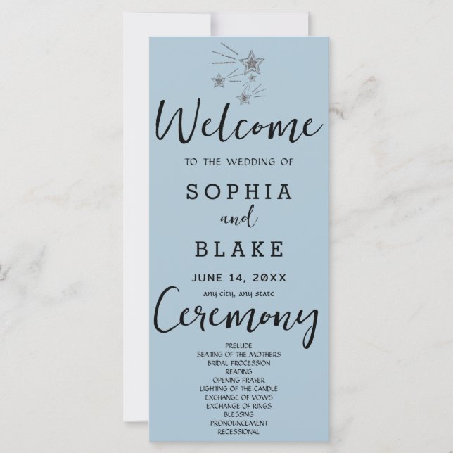 Programa de Boda Gris Azul Estrellas Fugaces Plate (Anverso)
