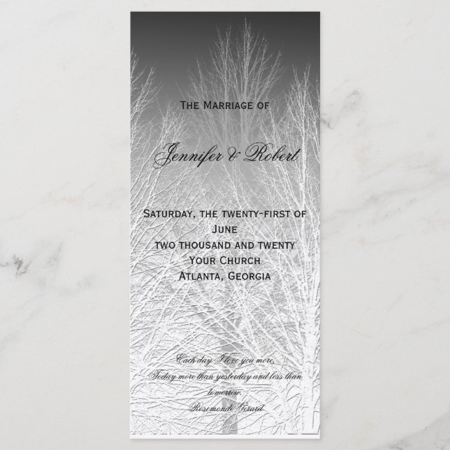 Programa de Boda Gris Blanco Negro para ramas de i (Anverso)