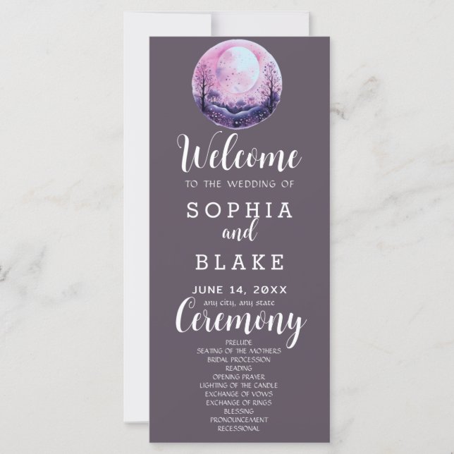 Programa de Boda Gris Boho Rosa y Blanco Luna Llen (Anverso)