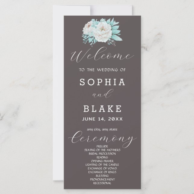 Programa de Boda Gris Ceniza Floral Blanco Románti (Anverso)