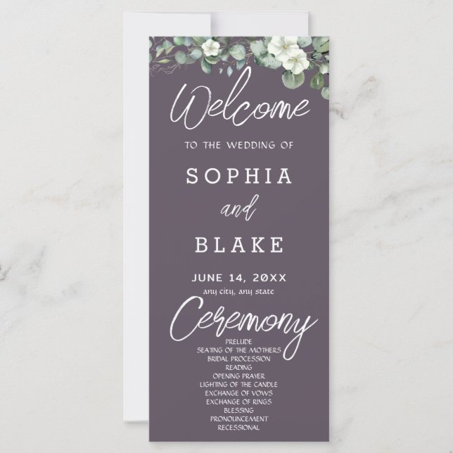 Programa de Boda Gris con Flores Blancas y Verdor (Anverso)