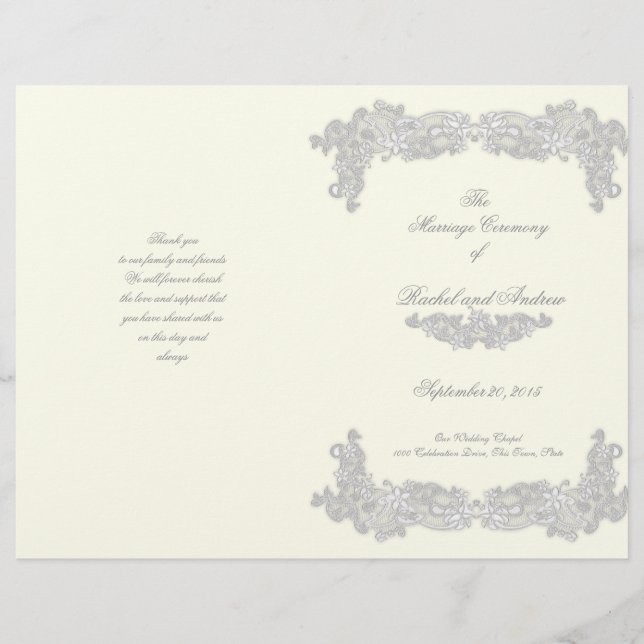 Programa de Boda Gris Plateado Floral Victoriano (Anverso)