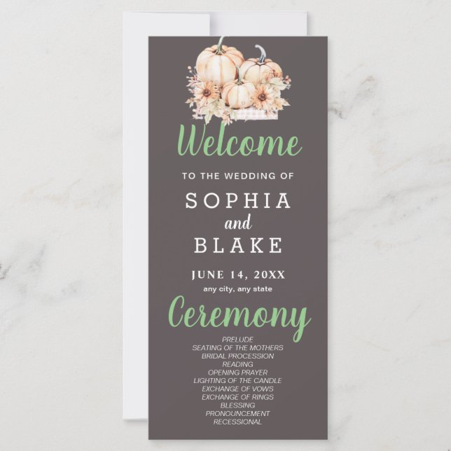 Programa de Boda Gris por Calabazas y girasoles (Anverso)