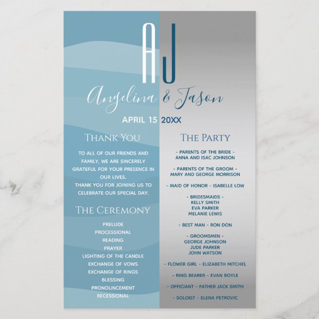 Programa de Boda Gris y Azul (Anverso)